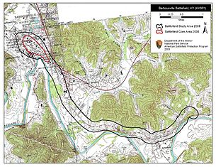 Map of Barbourville Battlefield core and study areas by the American Battlefield Protection Program. Barbourville Battlefield Kentucky.jpg