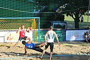 Deutsch: Beachhandball Europameisterschaften 2019 (Beach handball Euro); Tag 4: 5. Juli 2019 – Männer, Viertelfinale, Dänemark-Frankreich 2:0 (19:14, 12:10) English: Beach handball Euro; Day 4: 5 July 2019 – Quarter Final Men – Denmark-France 2:0 (19:14, 12:10)