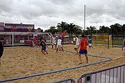 Deutsch: Beachhandball bei den Olympischen Jugendspielen 2018; Tag 4, 11. Oktober 2018; Jungs, Vorrunde, Gruppe B - Spanien-Kroatien 2:0 English: Beach handball at the 2018 Summer Youth Olympics at 11 October 2018 – Boys Preliminary Round Group B‎ – Spain-Croatia 2:0