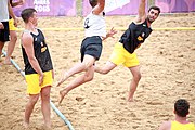 Deutsch: Beachhandball bei den Olympischen Jugendspielen 2018; Tag 6, 12. Oktober 2018; Jungen, Hauptrundenspiel – Spanien-Portugal 2:1 English: Beach handball at the 2018 Summer Youth Olympics at 12 October 2018 – Boys Main Round – Spain-Portugal 2:1