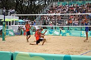 Deutsch: Beachvolleyball bei den Olympischen Jugendspielen 2018; Tag 11, 17. Oktober 2018; Jungen,Finale – Niederlande (Matthew Immers/Yorick de Groot)-Schweden (David Åhman/Jonatan Hellvig) 0:2 (20–22/15–21) English: Beach volleyball at the 2018 Summer Youth Olympics at 17 October 2018 – Final – Netherlands (Matthew Immers/Yorick de Groot)-Sweden (David Åhman/Jonatan Hellvig) 0:2 (20–22/15–21)