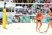 Deutsch: Beachvolleyball bei den Olympischen Jugendspielen 2018; Tag 9, 15. Oktober 2018; Mädchen, Viertelfinale: USA-Spanien 2–1 (21–19/17–21/15–9) English: Beach volleyball at the 2018 Summer Youth Olympics at 15 October 2018 – Girls Quarterfinals: USA-Spain 2–1 (21–19/17–21/15–9)