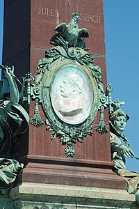 White marble medallion with Jules Anspach's effigy by Paul De Vigne