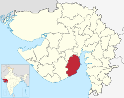 Bhavnagarin piirikunta Gujaratin kartalla.
