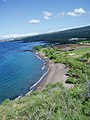 View of "Black Sand Beach" a.k.a. Oneʻuli Beach or Naupaka Beach[1] from top of Puʻu Ōlaʻi