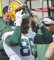 Bostick at Packers training camp in 2014. Brandon Bostick in 2014.jpg