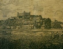 Schlossgrund (Podhradie) in the 17th century. Bratislava castle historical picture.jpg