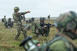 Infantry soldiers of the French Army with Gurkhas during joint exercise CJEF joint training Exercise Wessex Storm 2020 MOD 45167425.jpg