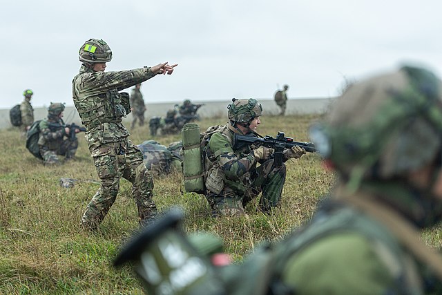 French Army and British Army infantry during a military exercise in 2020