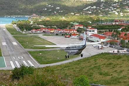 Gustav III airport on Saint Barthelemy. Despite being a French colony since 1878, Swedish names and emblems can still be seen here and there on the island.