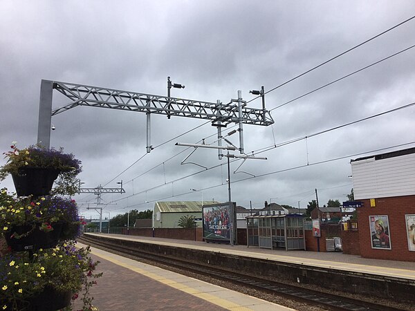 Chorley railway station undergoing electrification work on 27 August 2018