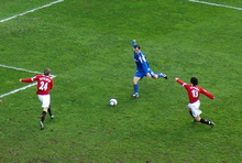 Clemence takes a shot at goal for Birmingham City against Manchester United on 25 March 2006. Clemence.png