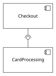 An example of two components in UML: Checkout processes a customer's order, which requires the other one to bill the credit card. Component-based Software Engineering (CBSE) - example 1.svg