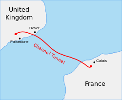 Map showing path of the Channel Tunnel