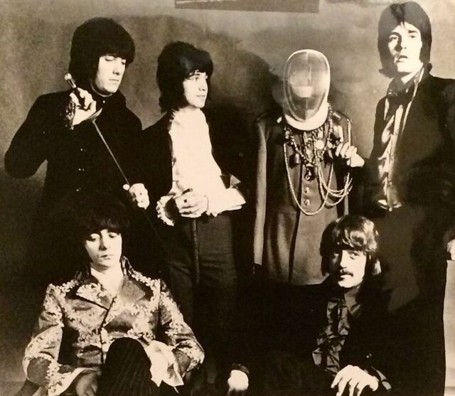 Deep Purple Mark I in 1968. Standing left to right: Nick Simper, Ian Paice, Rod Evans; seated left to right: Ritchie Blackmore, Jon Lord.