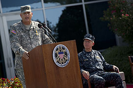Ռ. Օդիերնոն ելույթ է ունենում ԱՄՆ ԶՈՒ միջտեսակային հրամանատարության փակման արարողության ժամանակ