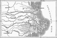 Delta del Fiume Po, in una vecchia carta topografica (1885-90).