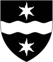 Arms of Sir Francis Drake: Sable, een fess golvend tussen twee poolsterren Arctic en Antarctic argent