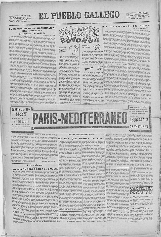Galicia, confirmada a nivel internacional como nacionalidade. Imaxe da última páxina do El Pueblo Gallego de 30 de setembro de 1933
