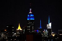 The Empire State Building in New York City was lit blue when CNN called Ohio for Obama, projecting him the winner of the election. Likewise, red would have been used if Romney won.[151]