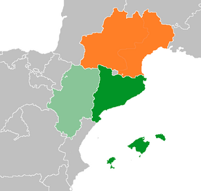 Lo GECT Pirenèus Mediterranèa en Euròpa (Aragon en verd clar)