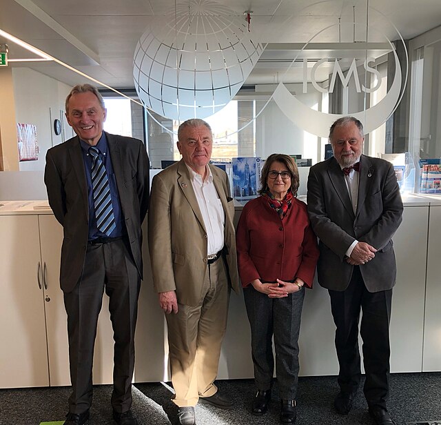 Four EMS Presidents: Volker Mehrmann (2019–2023), Jean-Pierre Bourguignon (1995-1998), Marta Sanz-Solé (2011–2014), and Pavel Exner (2015–2018) at EMS