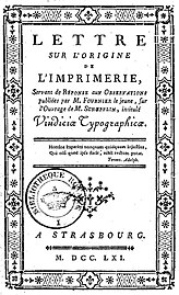 Lettre sur l'origine de l'imprimerie (1761).