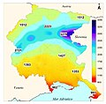 Friuli Venezia Giulia - Precipitazioni medie annue (dati rete meteorologica regionale 1961-2013).jpg