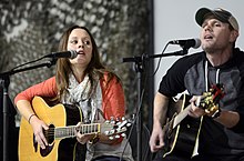 Hillary Lindsey and Troy Verges perform at Bagram Air Field, Afghanistan on Nov., 16, 2012 From 'Nashville to You' visits Bagram Air Field 121116-A-RW508-001.jpg