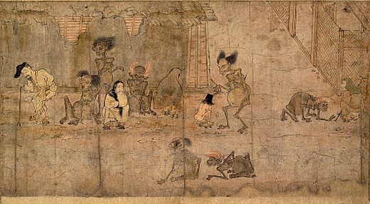 Hungry ghosts (gaki) haunting humans, Gaki Zōshi [fr], 12th century
