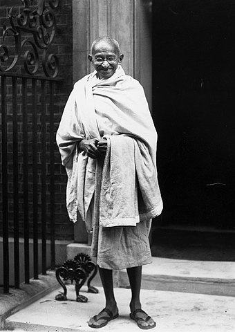 Mahatma Gandhi outside Number 10 in 1931. Dignitaries and visitors often pose for a photograph outside the door.