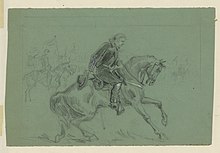 Prior to the Battle of Tom's Brook and the Woodstock Races, Gen. George Armstrong Custer rode in front of his cavalry and made a famous gesture of salute to Confederate enemy and West Point classmate, Maj Gen. Thomas L. Rosser, sketched by Alfred Wall General Custer saluting Confederate General Ramseur at the Woodstock races, Oct. 9, 1864 LCCN2004660727.jpg