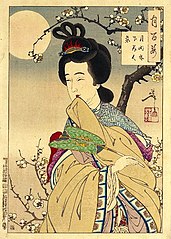 In the moonlight under the trees a beautiful woman comes (Getsumei rinka bijin majiru)