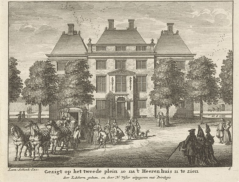 File:Gezicht op het plein en Huis Clingendael Gezigt op het tweede plein na 't Heerenhuis te zien (titel op object) Verscheyde schoone en vermaakelyke gezigten in de Hofstede van Clingendaal gelegen by 's Gravenhage (seriet, RP-P-AO-12-123-6.jpg