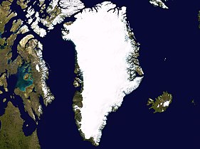 An enlargeable satellite composite image of Greenland