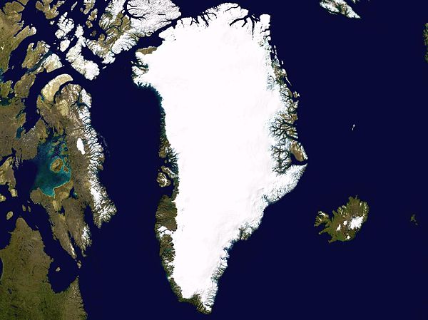 Greenland visible from space. Arctic sea ice is not shown.