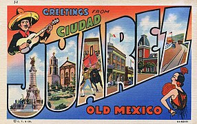 Tarjeta postal de Ciudad Juárez, Chihuahua, México. Año 1936.
