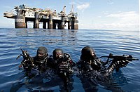 ミニUZIを手に潜水作戦訓練を行うブラジル海軍特殊部隊員 （2005年2月16日）
