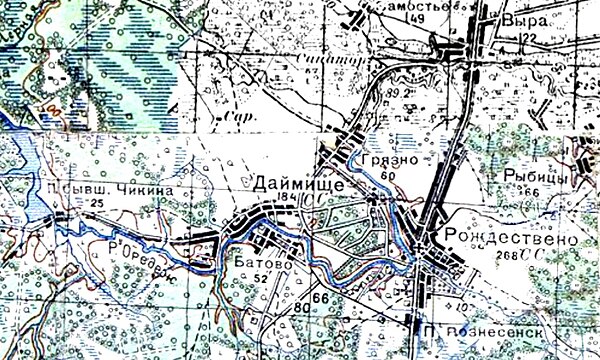 Деревня Рыбицы на карте 1940 года