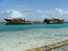 Remnants of the HMAS Protector on the reef off Heron Island