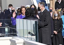 Harris takes the oath of office, administered by Justice Sotomayor Harris oath of office.jpg