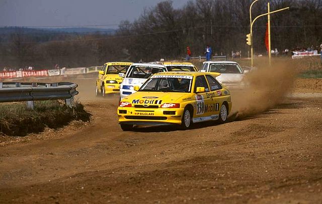 Solberg (Group N Ford Escort RS Cosworth) pictured during the 1995 Austrian Rallycross EC round.