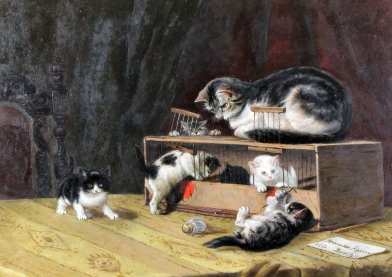 File:Henriette Ronner - A study of a cat keeping a watchful eye on her playful kittens.png