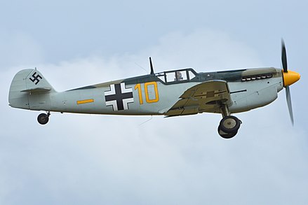HA-1112 Buchón in 2015, still sporting the livery worn during filming of the Battle of Britain. It was also used in the 2017 film Dunkirk[7]