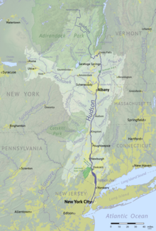 Located near the east border of the state, flowing from the north to the southern border of New York.