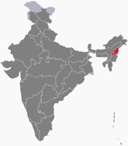 Расположение Нагаленда (красный) в Индии (темно-серый)