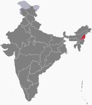 The map of India showing Nagaland