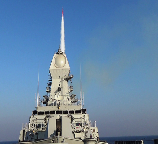 INS Kolkata firing a Long-Range Surface-to-Air Missile