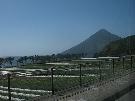 Outside the Ibusuki botanical garden is a great view of Kaimon-dake