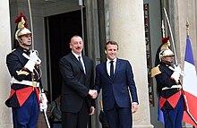 Aliyev with Emmanuel Macron in Paris in July 2018. Ilham Aliyev met with French President Emmanuel Macron 5.jpg